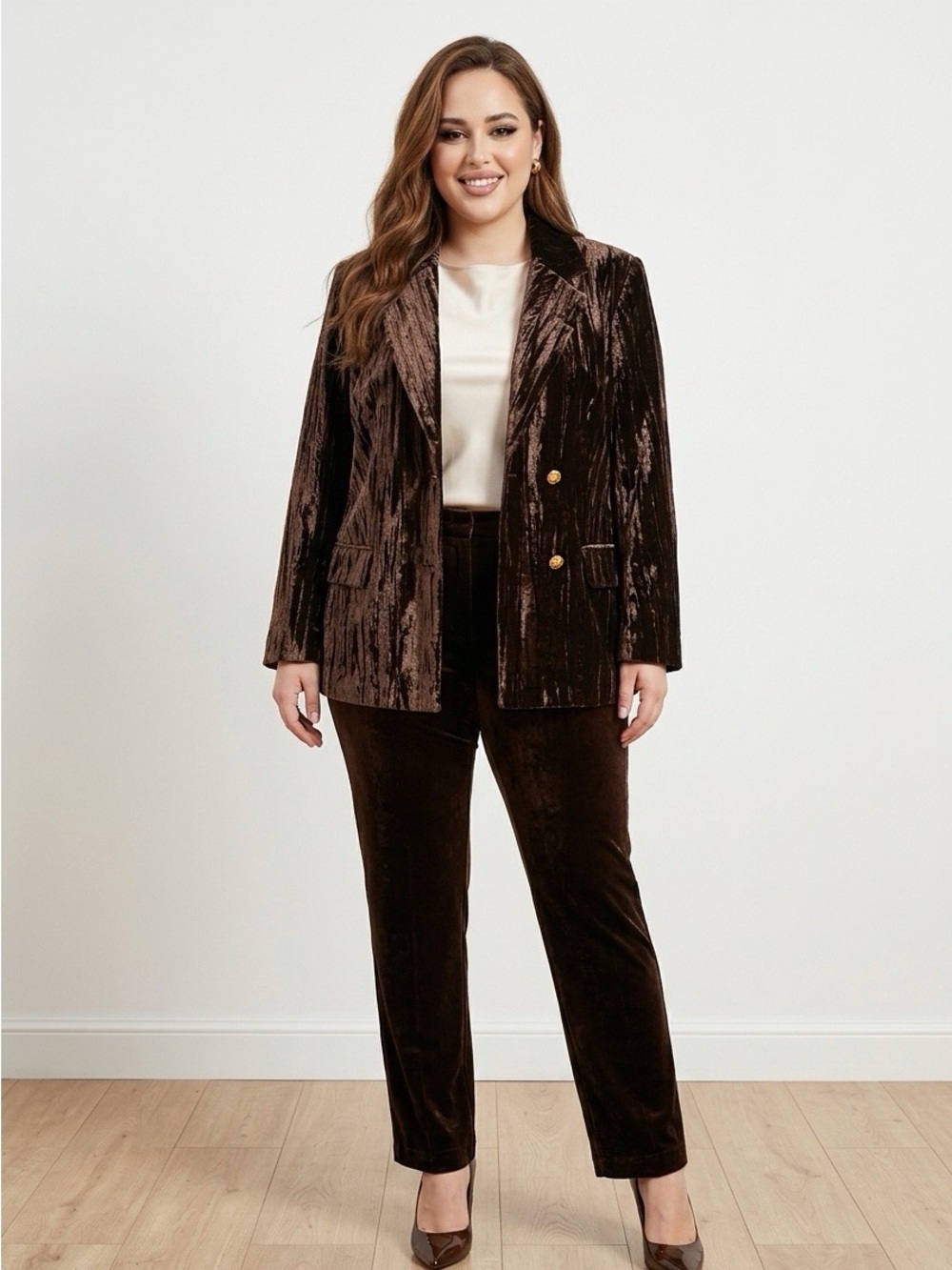 Alexandra Bartlett Velvet Blazer in Deep Brown